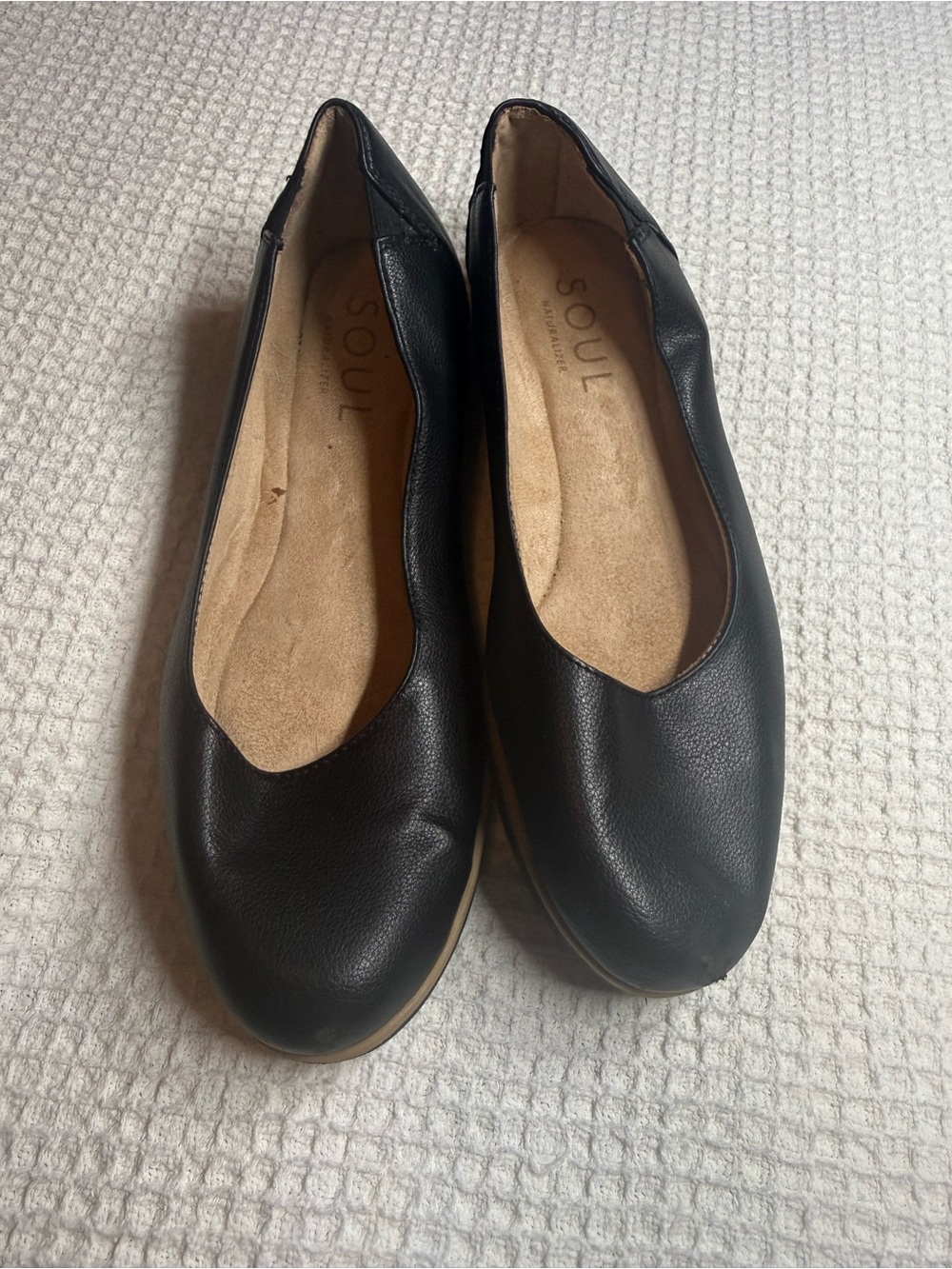 Soul Black Leather Slip-On Flats for Women